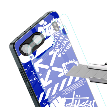 blue travis scott x anti social social club back phone cover | glass case for oneplus nord 4
