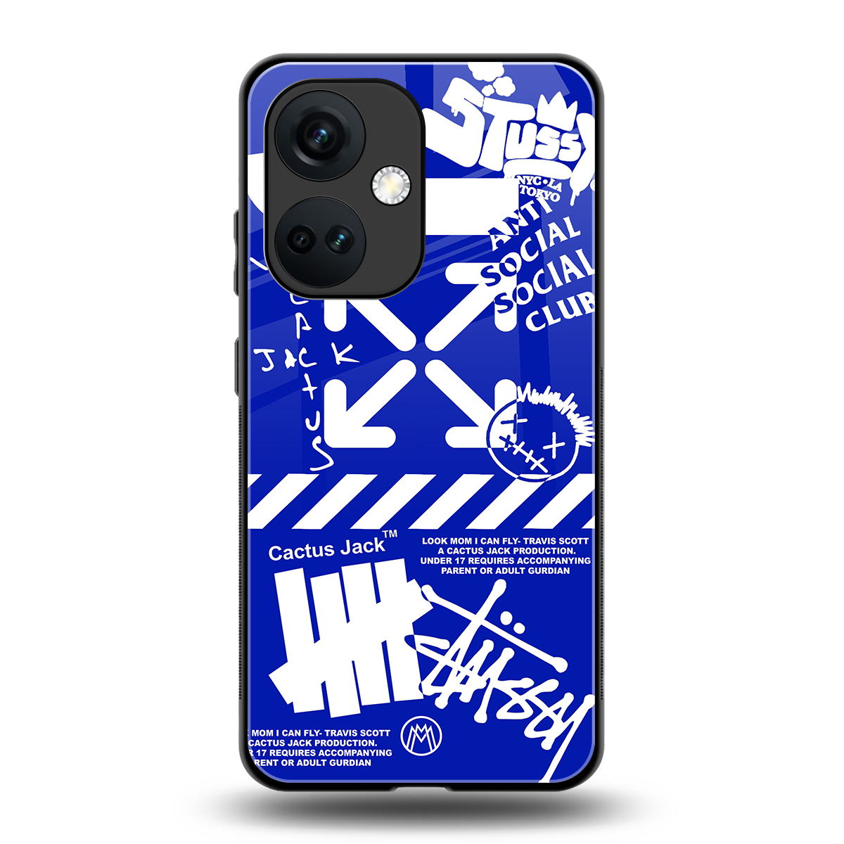 blue travis scott x anti social social club back phone cover | glass case for oneplus nord ce 3