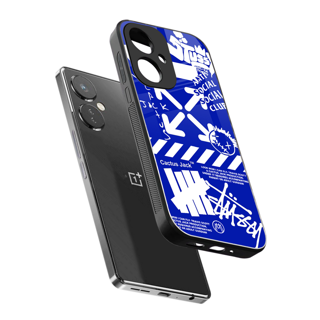 blue travis scott x anti social social club back phone cover | glass case for oneplus nord ce 3