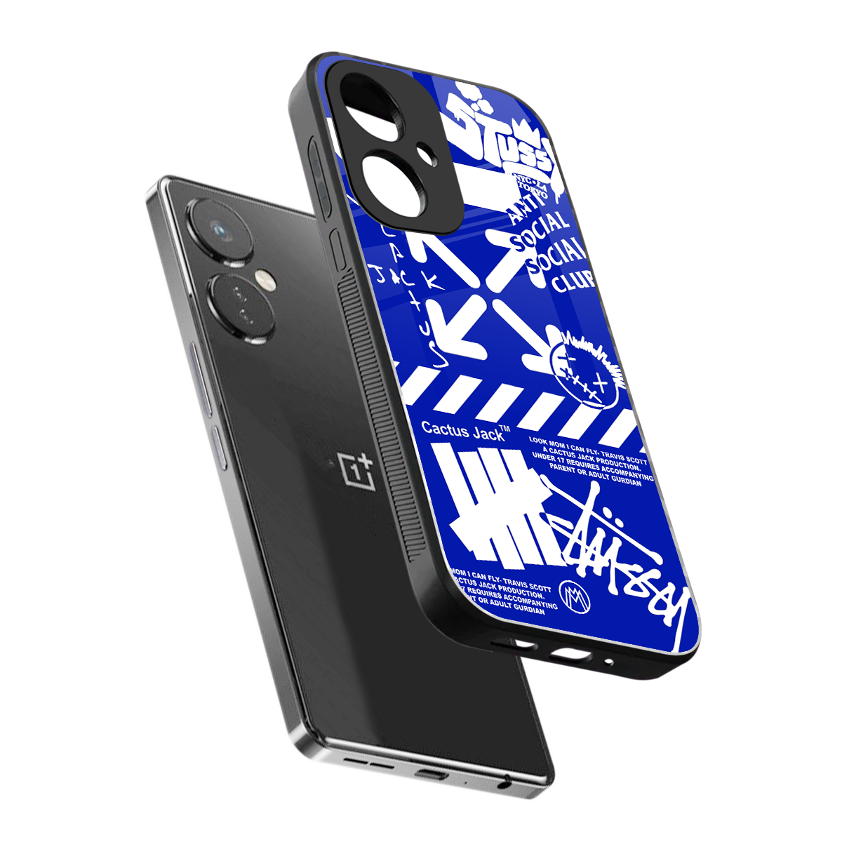 blue travis scott x anti social social club back phone cover | glass case for oneplus nord ce 3