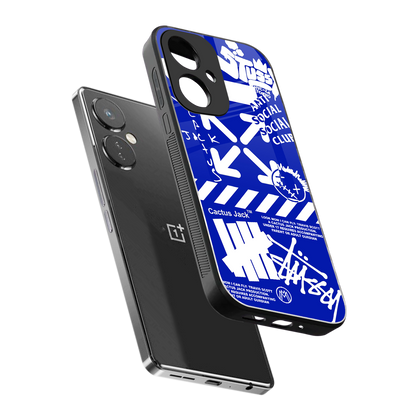 blue travis scott x anti social social club back phone cover | glass case for oneplus nord ce 3