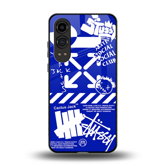 blue travis scott x anti social social club back phone cover | glass case for oneplus nord ce 4 lite