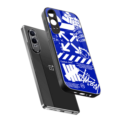 blue travis scott x anti social social club back phone cover | glass case for oneplus nord ce 4 lite