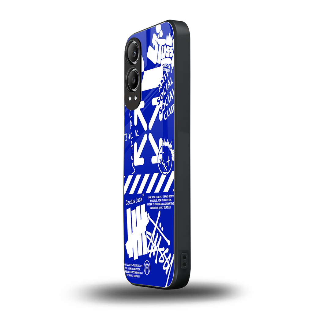 blue travis scott x anti social social club back phone cover | glass case for oneplus nord ce 4 lite
