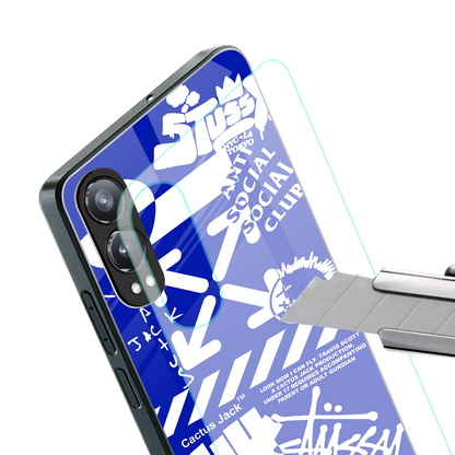 blue travis scott x anti social social club back phone cover | glass case for oneplus nord ce 4 lite