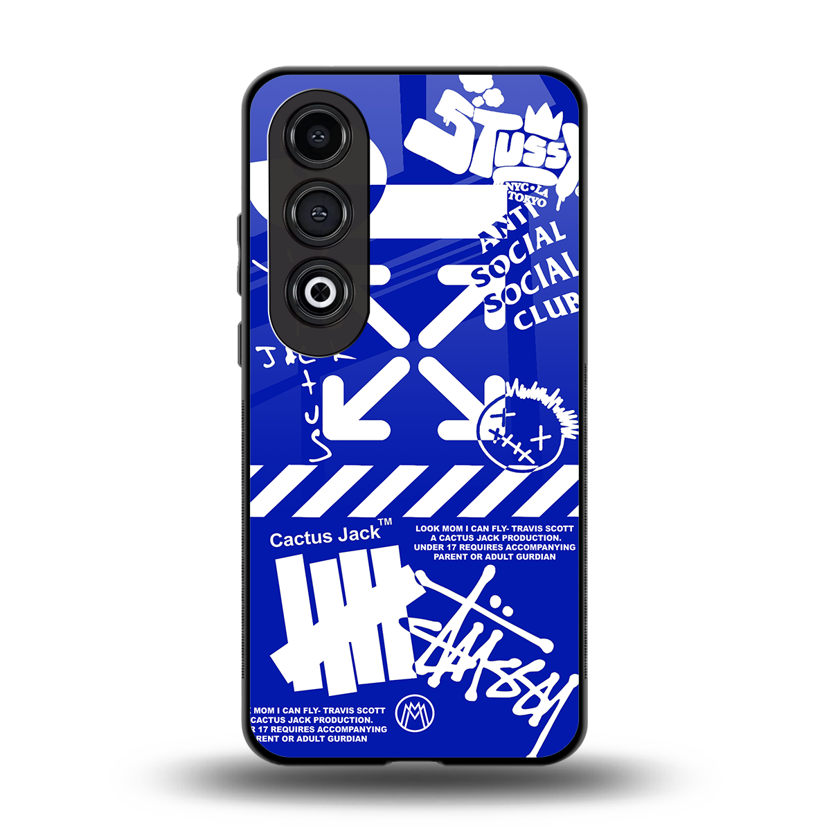blue travis scott x anti social social club back phone cover | glass case for oneplus nord ce 4