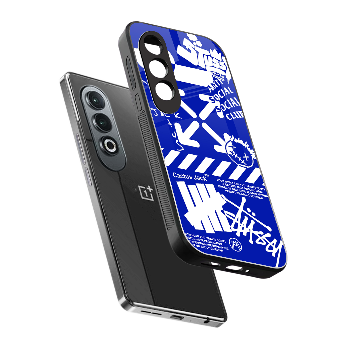 blue travis scott x anti social social club back phone cover | glass case for oneplus nord ce 4