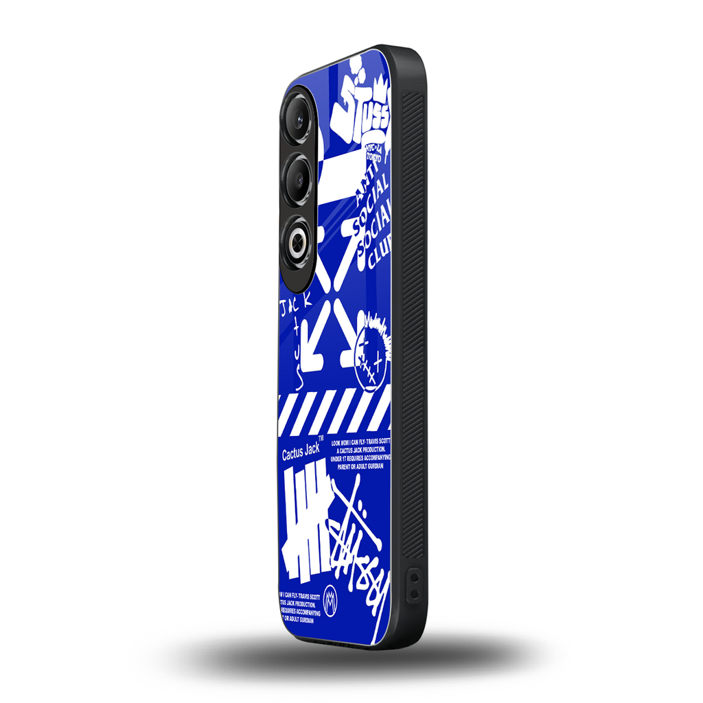 blue travis scott x anti social social club back phone cover | glass case for oneplus nord ce 4