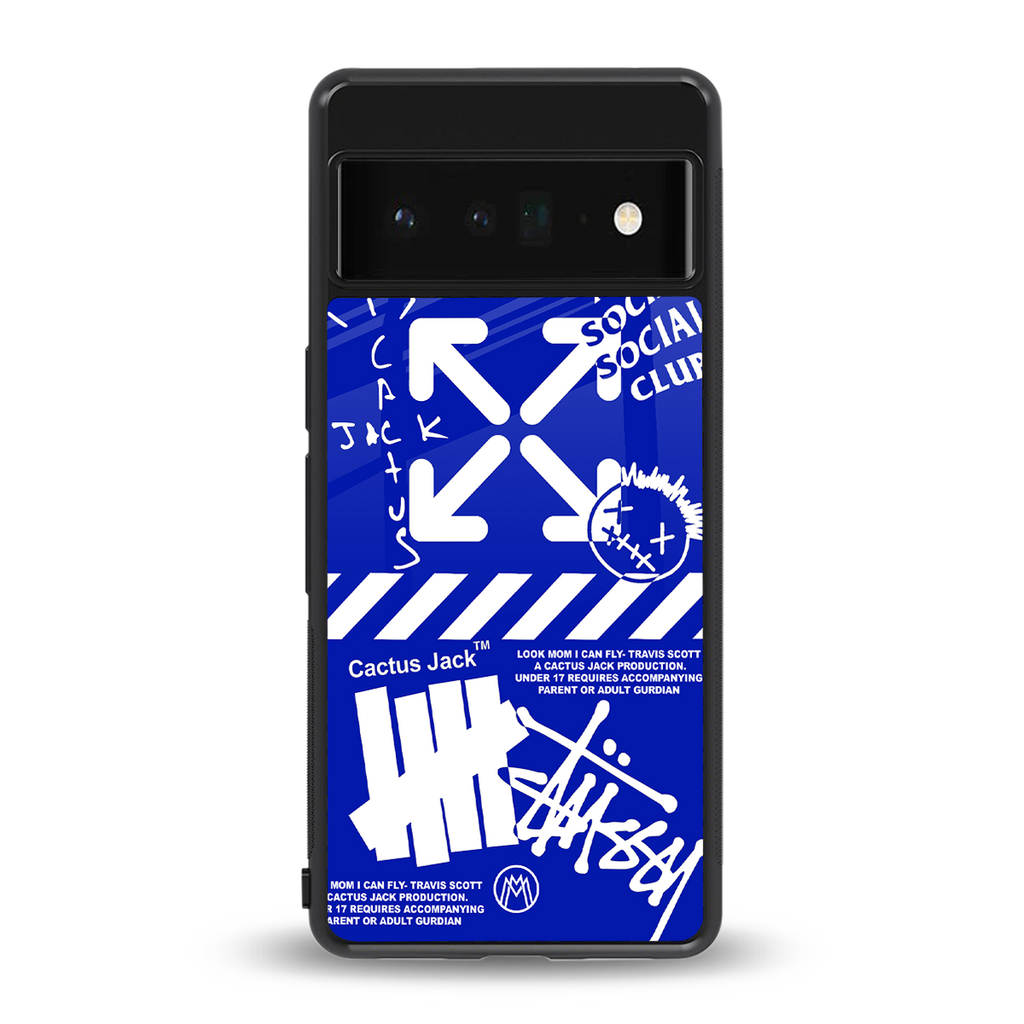 blue travis scott x anti social social club back phone cover | glass case for google pixel 6 pro