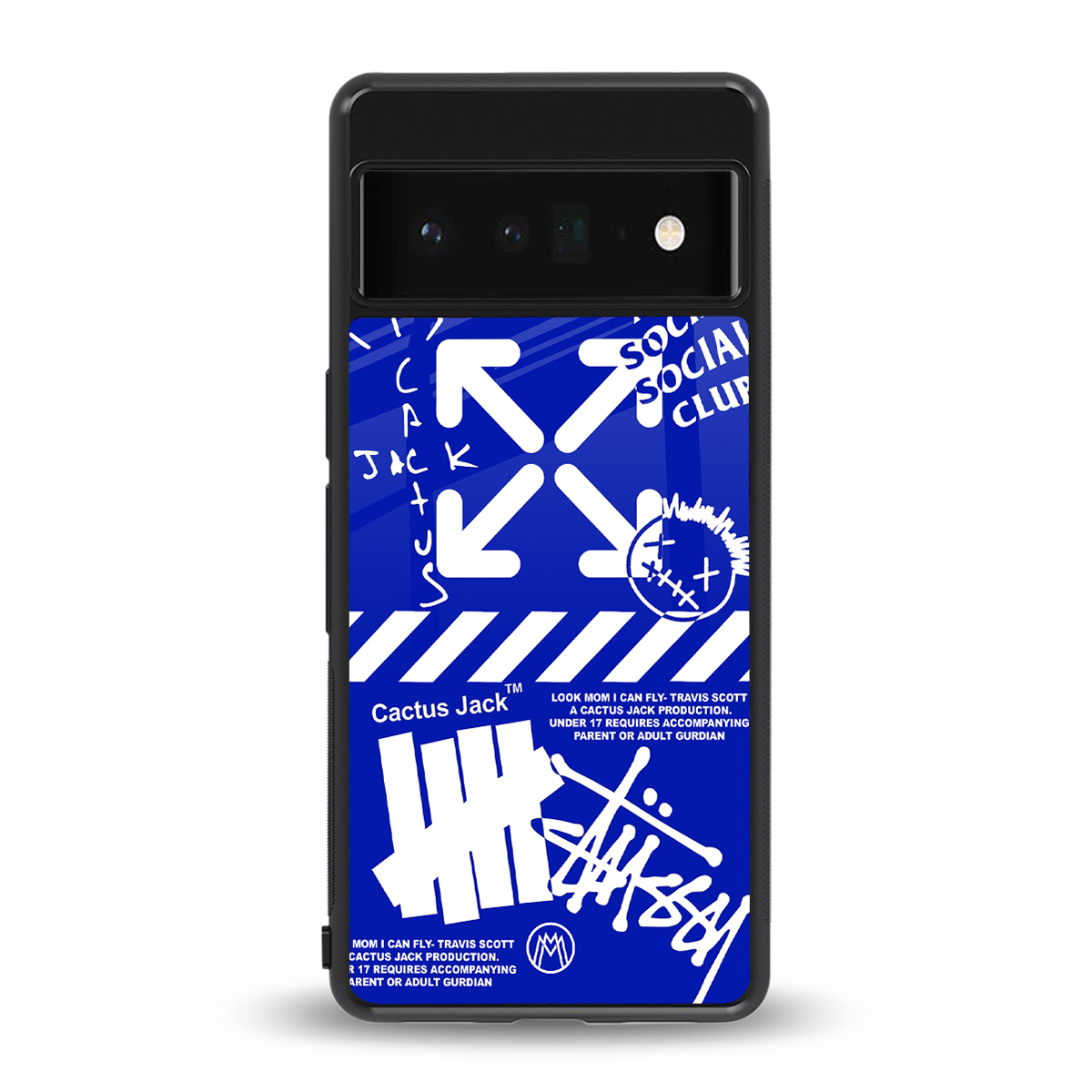blue travis scott x anti social social club back phone cover | glass case for google pixel 6 pro