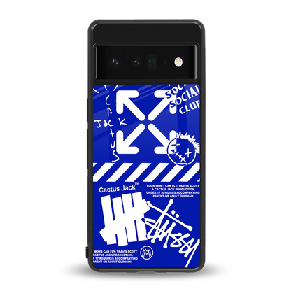 blue travis scott x anti social social club back phone cover | glass case for google pixel 6 pro