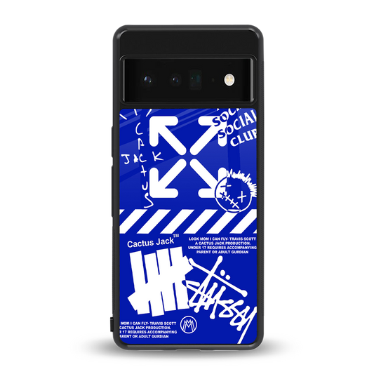 blue travis scott x anti social social club back phone cover | glass case for google pixel 6 pro