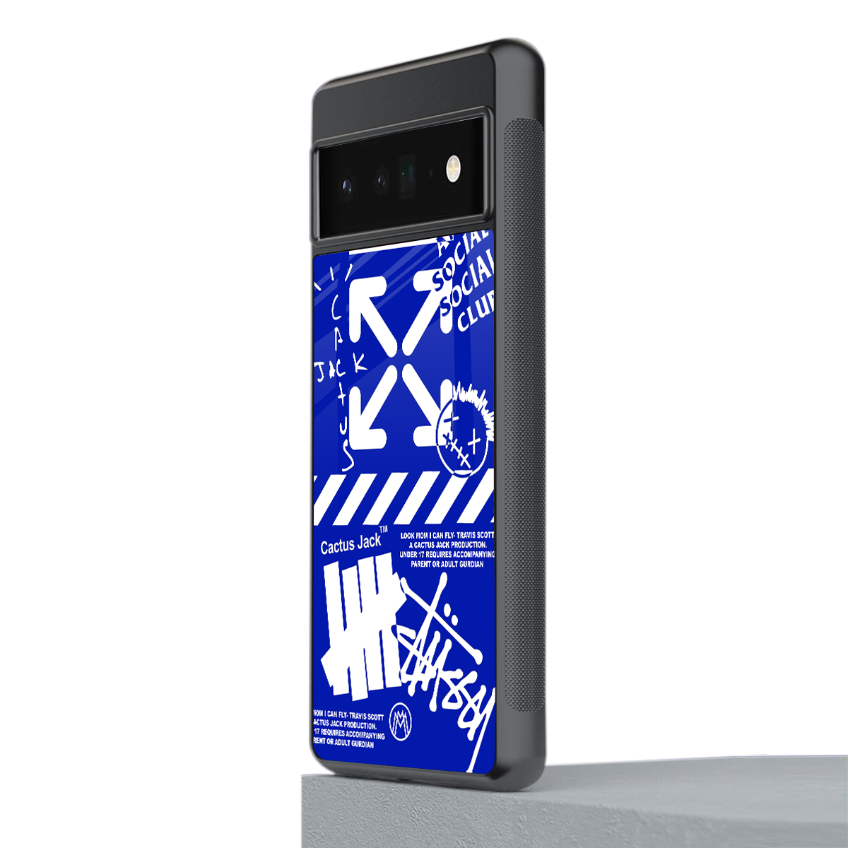 blue travis scott x anti social social club back phone cover | glass case for google pixel 6 pro