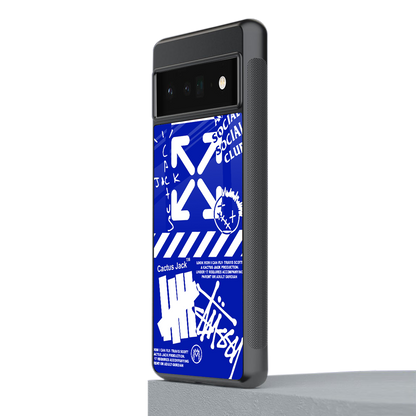 blue travis scott x anti social social club back phone cover | glass case for google pixel 6 pro