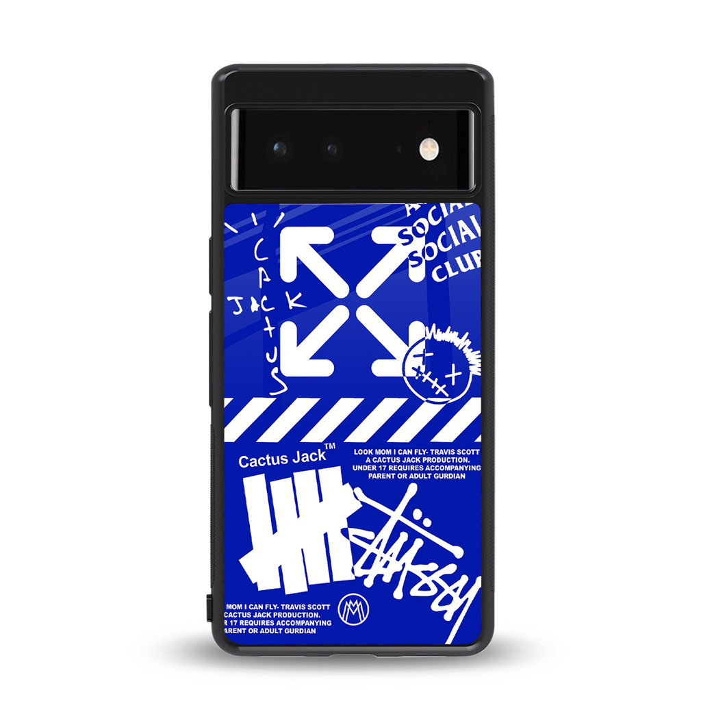 blue travis scott x anti social social club back phone cover | glass case for Google Pixel 6A