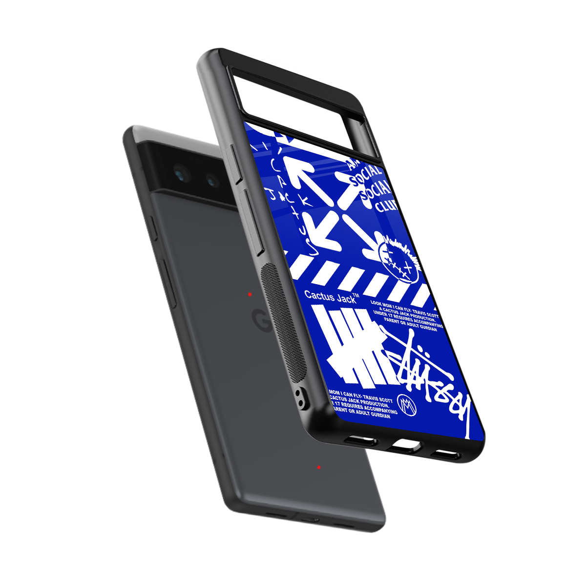 blue travis scott x anti social social club back phone cover | glass case for google pixel 6