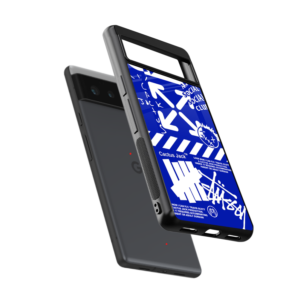 blue travis scott x anti social social club back phone cover | glass case for Google Pixel 6A