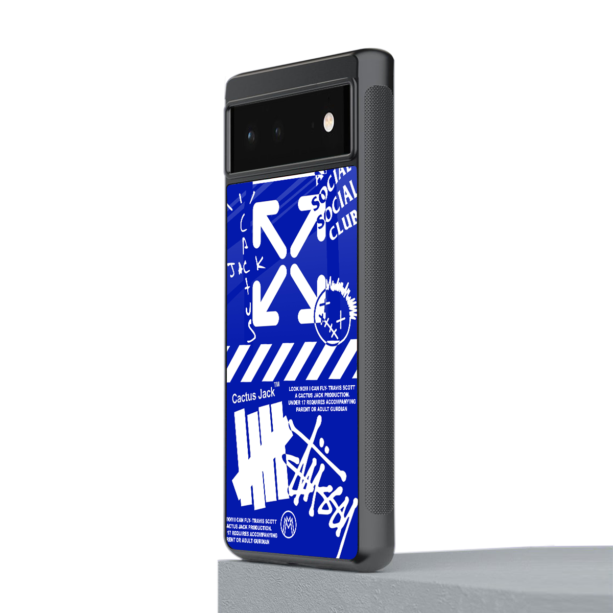 blue travis scott x anti social social club back phone cover | glass case for google pixel 6