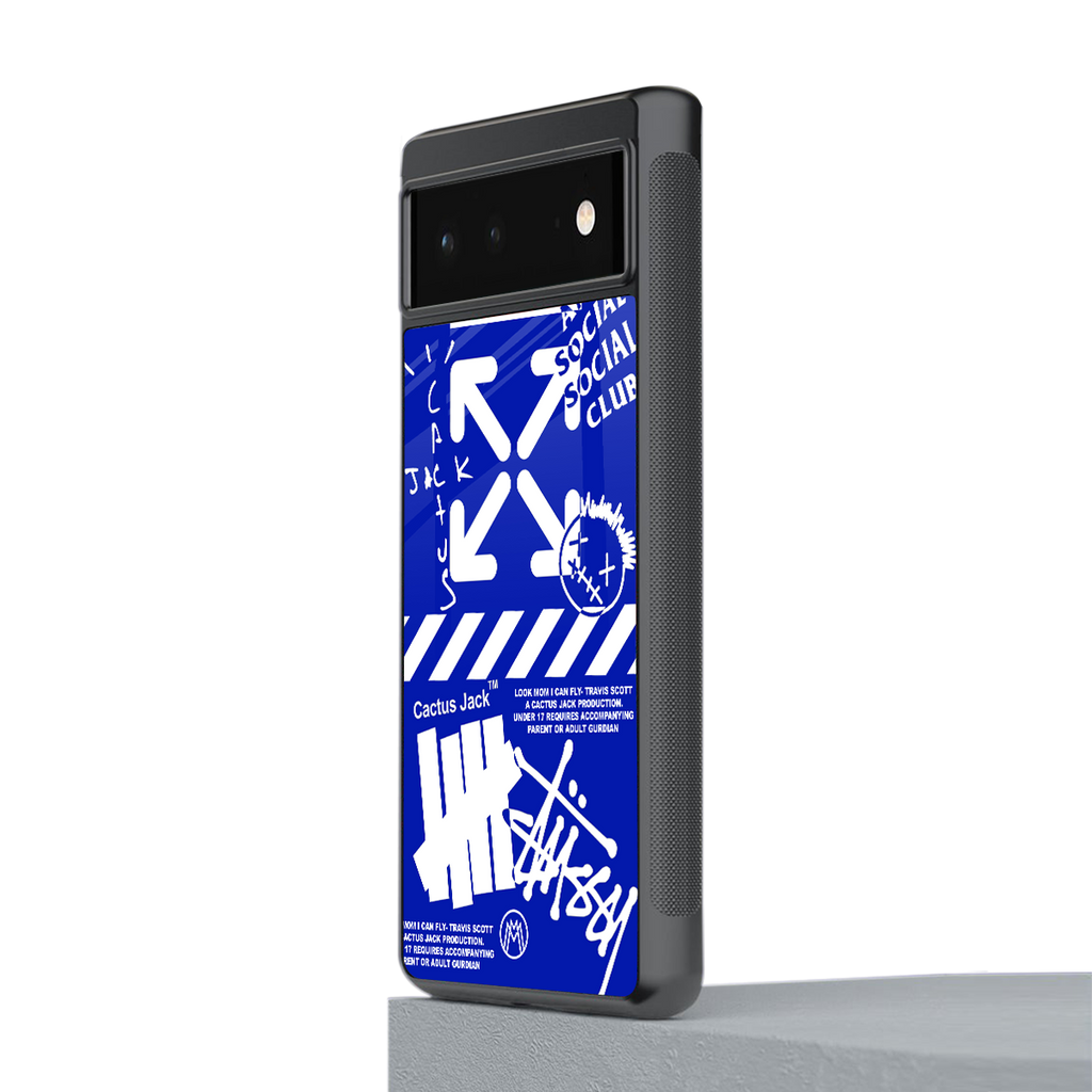 blue travis scott x anti social social club back phone cover | glass case for Google Pixel 6A
