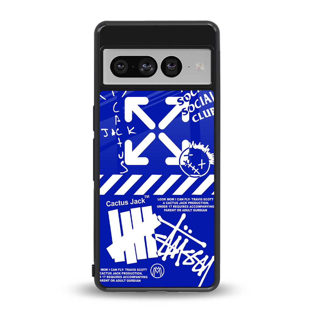 blue travis scott x anti social social club back phone cover | glass case for google pixel 7 pro