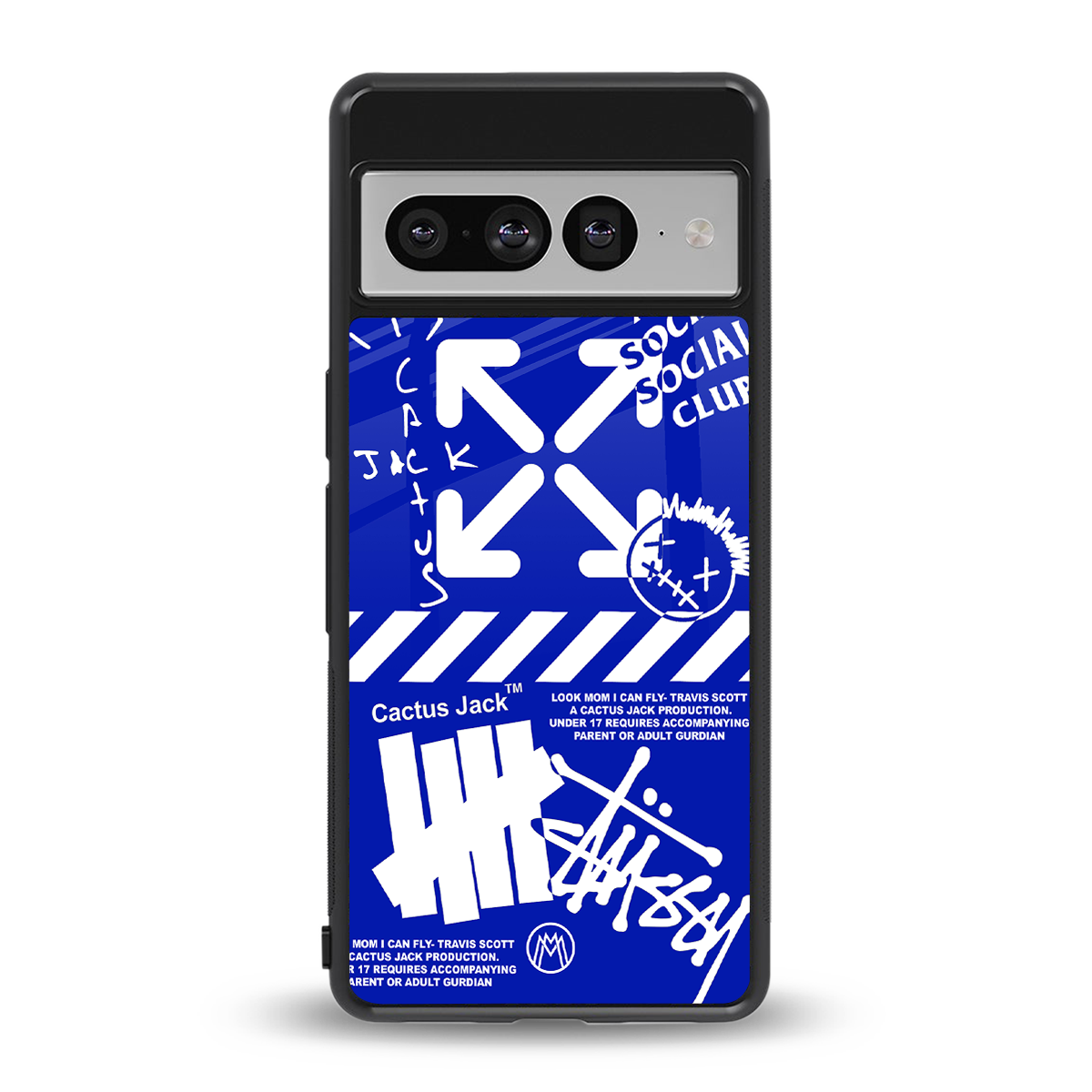 blue travis scott x anti social social club back phone cover | glass case for google pixel 7 pro