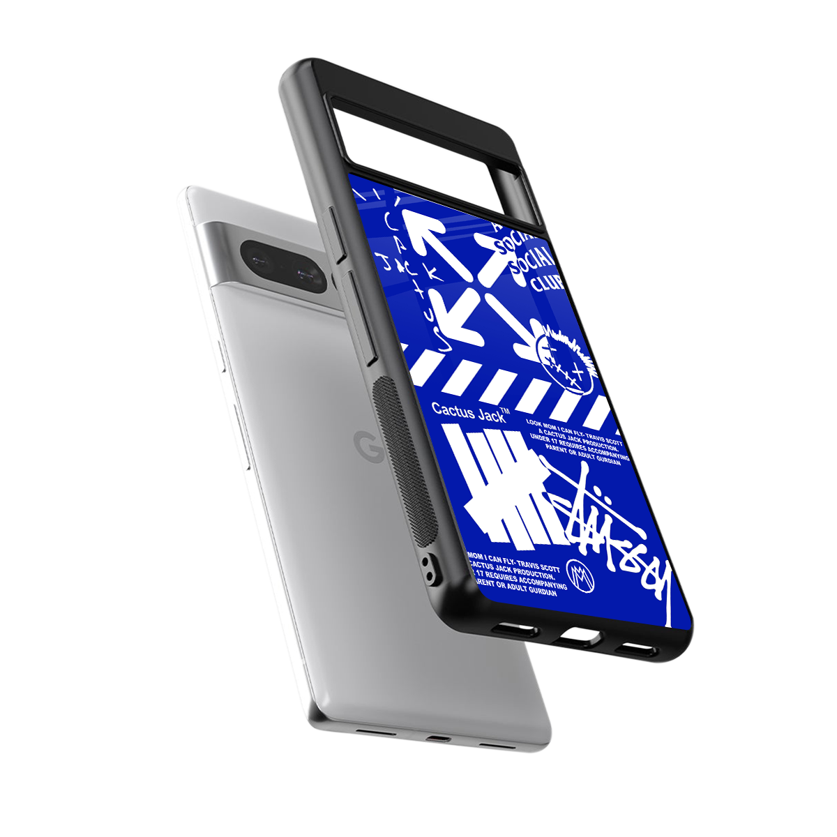 blue travis scott x anti social social club back phone cover | glass case for google pixel 7 pro