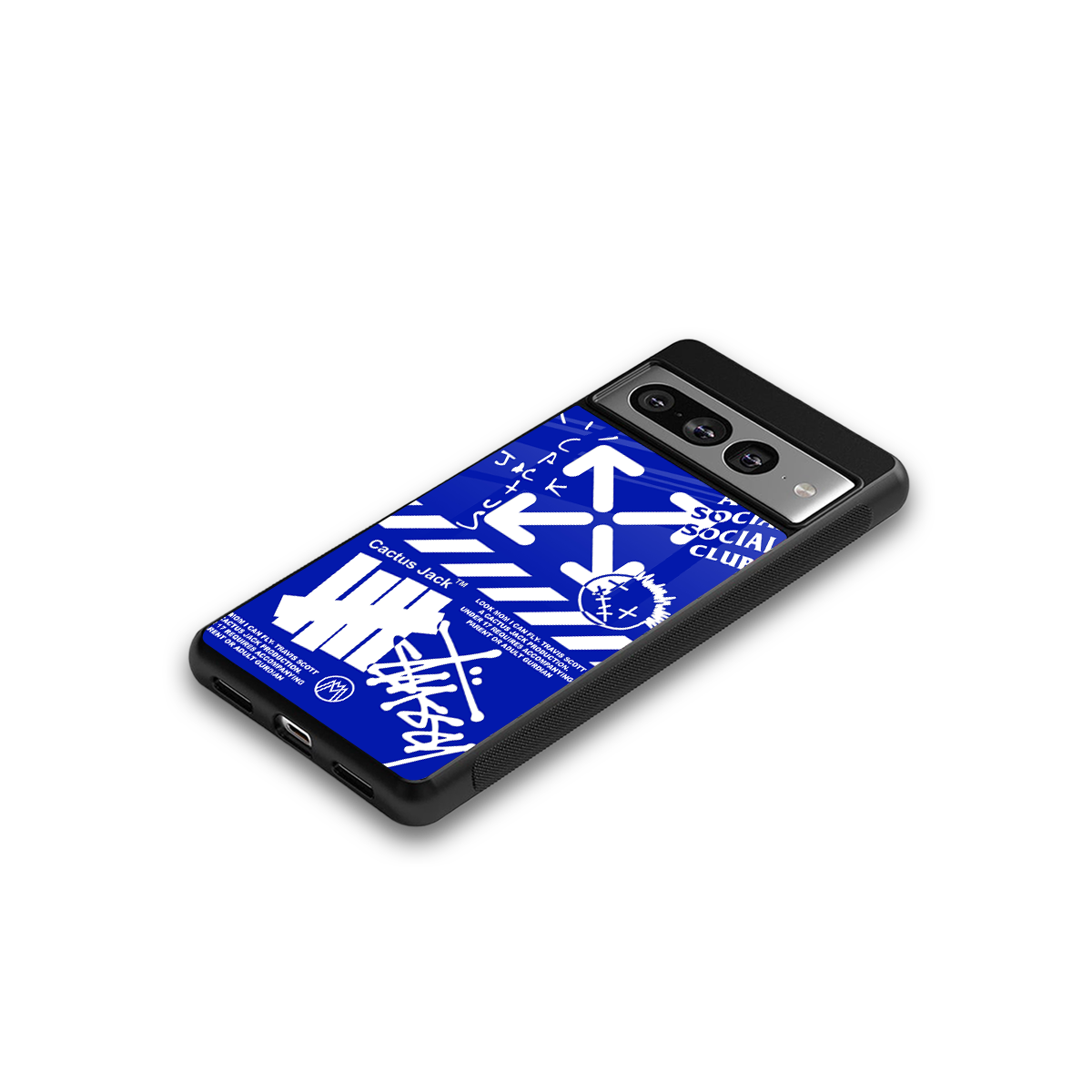 blue travis scott x anti social social club back phone cover | glass case for google pixel 7 pro