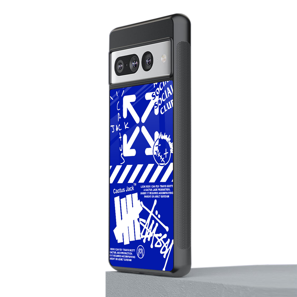 blue travis scott x anti social social club back phone cover | glass case for google pixel 7 pro