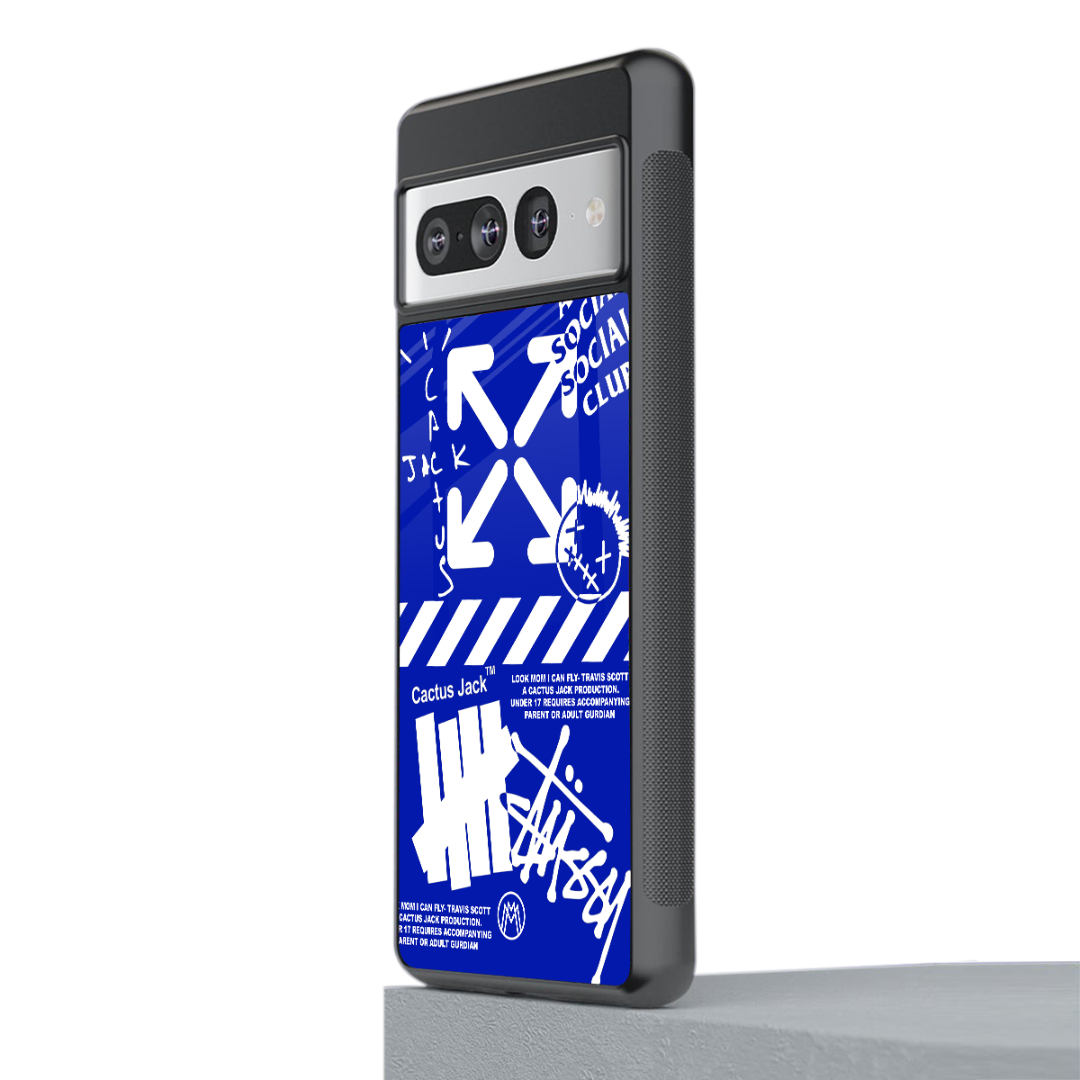 blue travis scott x anti social social club back phone cover | glass case for google pixel 7 pro