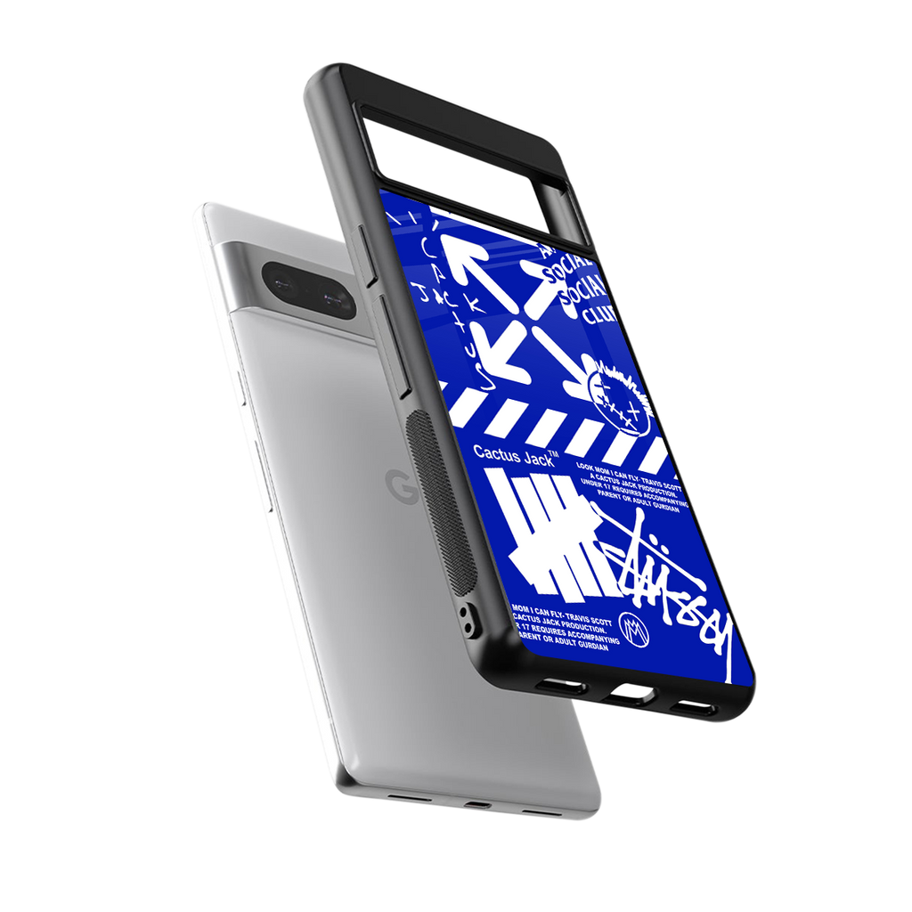 blue travis scott x anti social social club back phone cover | glass case for Google Pixel 7