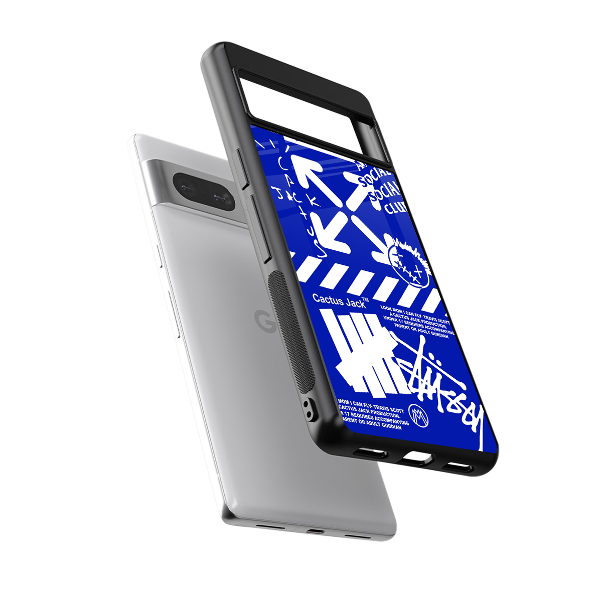 blue travis scott x anti social social club back phone cover | glass case for Google Pixel 7