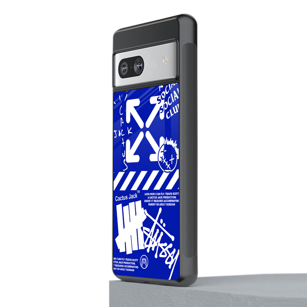 blue travis scott x anti social social club back phone cover | glass case for Google Pixel 7