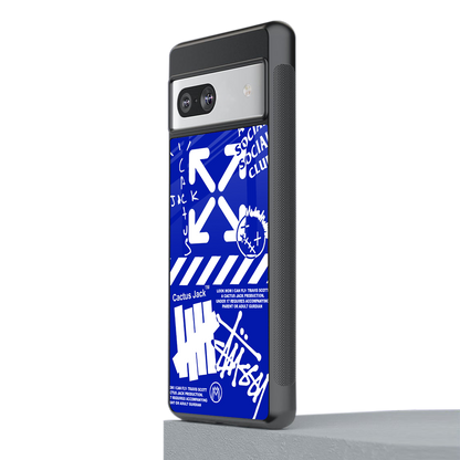 blue travis scott x anti social social club back phone cover | glass case for Google Pixel 7A