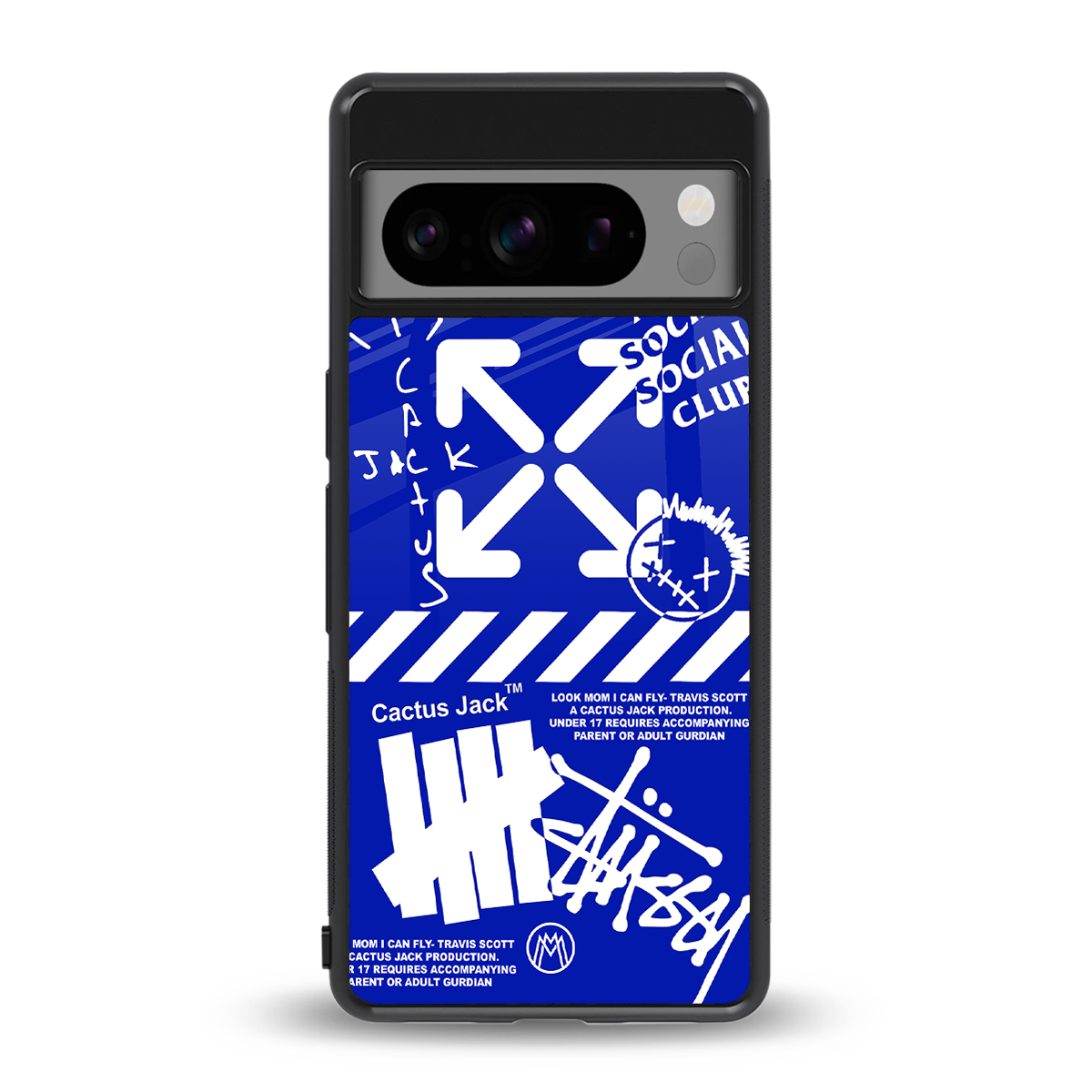 blue travis scott x anti social social club back phone cover | glass case for google pixel 8 pro