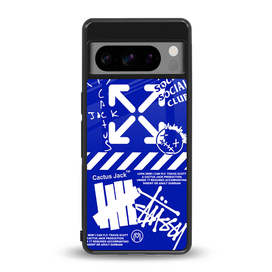 blue travis scott x anti social social club back phone cover | glass case for google pixel 8 pro