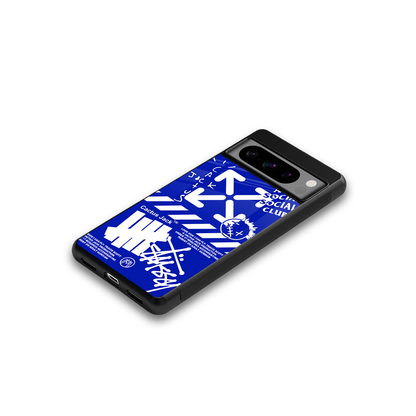 blue travis scott x anti social social club back phone cover | glass case for google pixel 8 pro