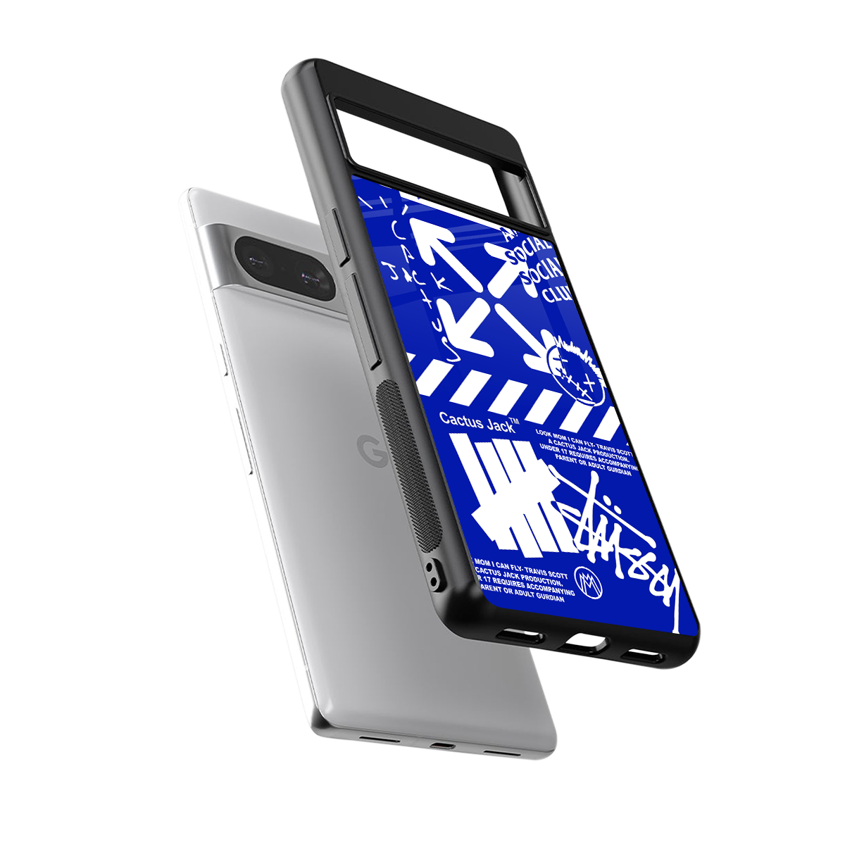 blue travis scott x anti social social club back phone cover | glass case for Google Pixel 8