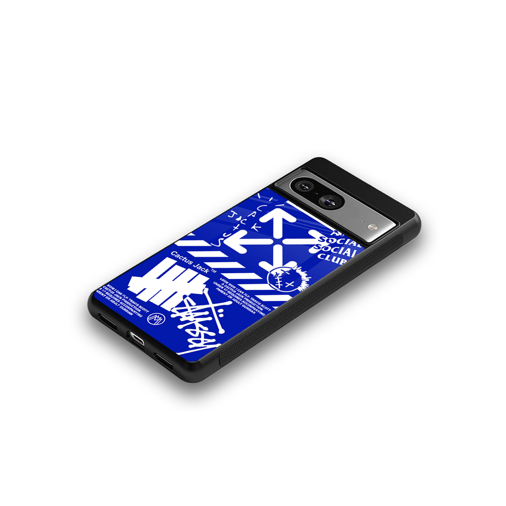 blue travis scott x anti social social club back phone cover | glass case for Google Pixel 8