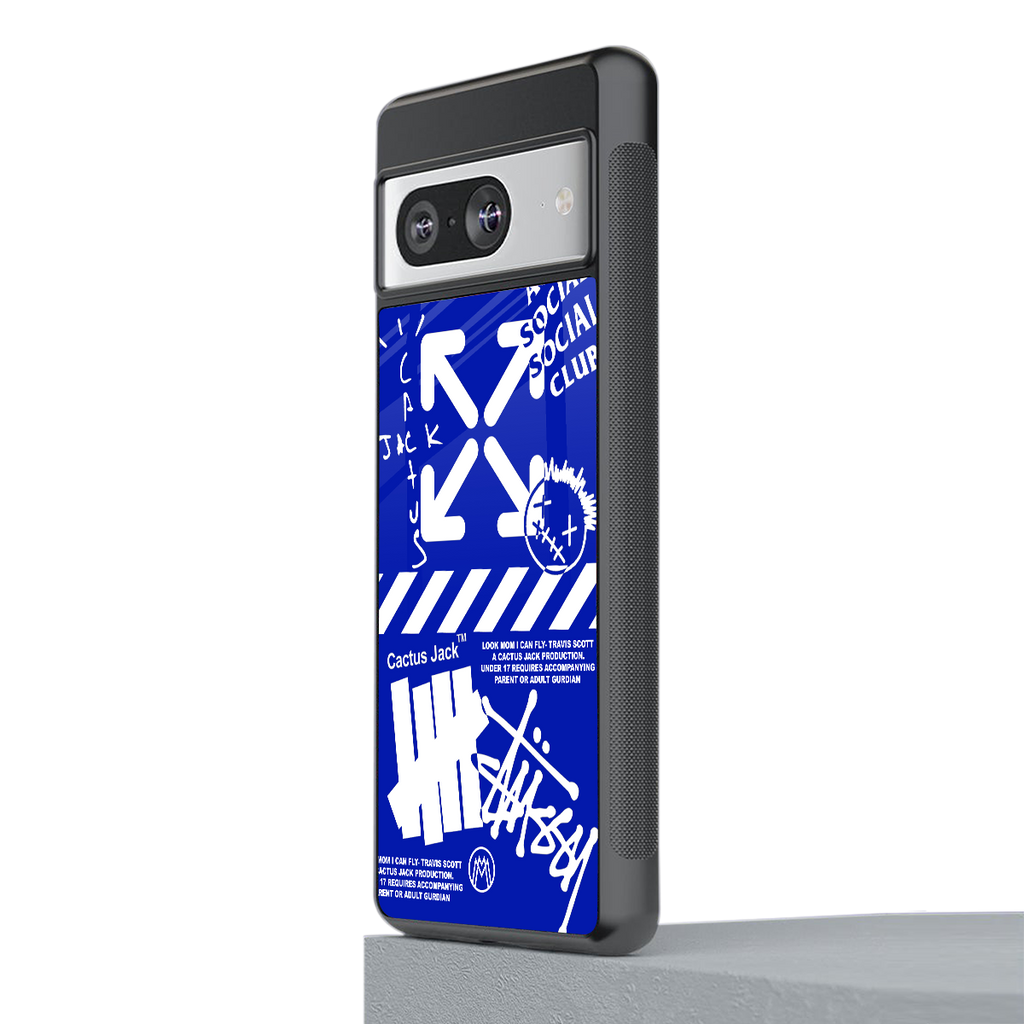 blue travis scott x anti social social club back phone cover | glass case for Google Pixel 8