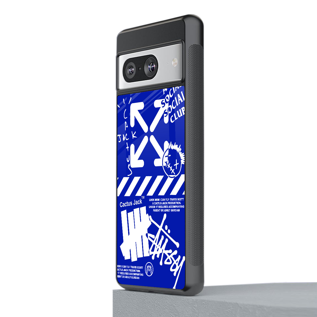 blue travis scott x anti social social club back phone cover | glass case for Google Pixel 8