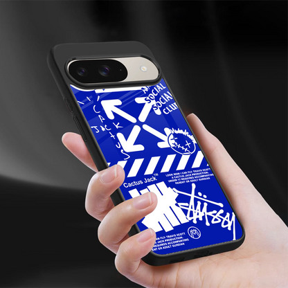 blue travis scott x anti social social club back phone cover | glass case for google pixel 9