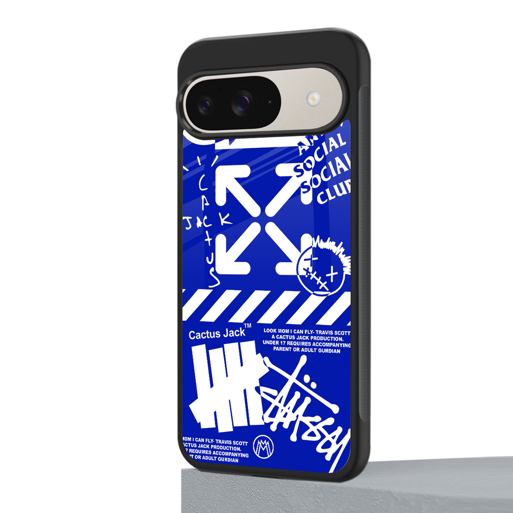 blue travis scott x anti social social club back phone cover | glass case for google pixel 9