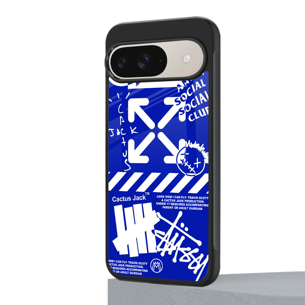 blue travis scott x anti social social club back phone cover | glass case for google pixel 9