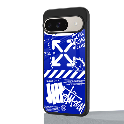 blue travis scott x anti social social club back phone cover | glass case for google pixel 9