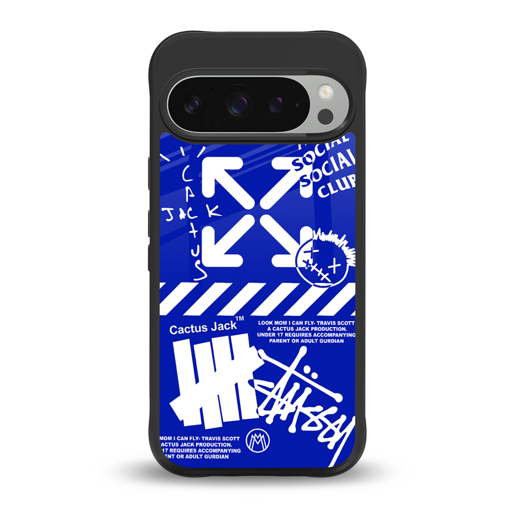 blue travis scott x anti social social club back phone cover | glass case for google pixel 9 pro