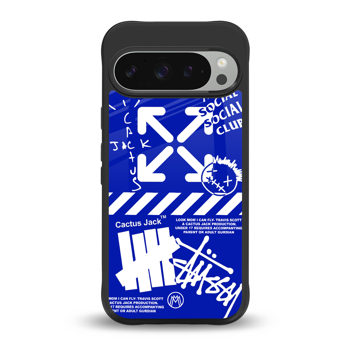 blue travis scott x anti social social club back phone cover | glass case for google pixel 9 pro xl