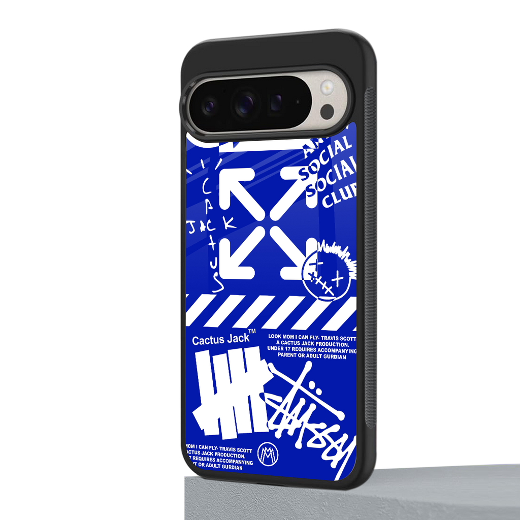 blue travis scott x anti social social club back phone cover | glass case for google pixel 9 pro xl