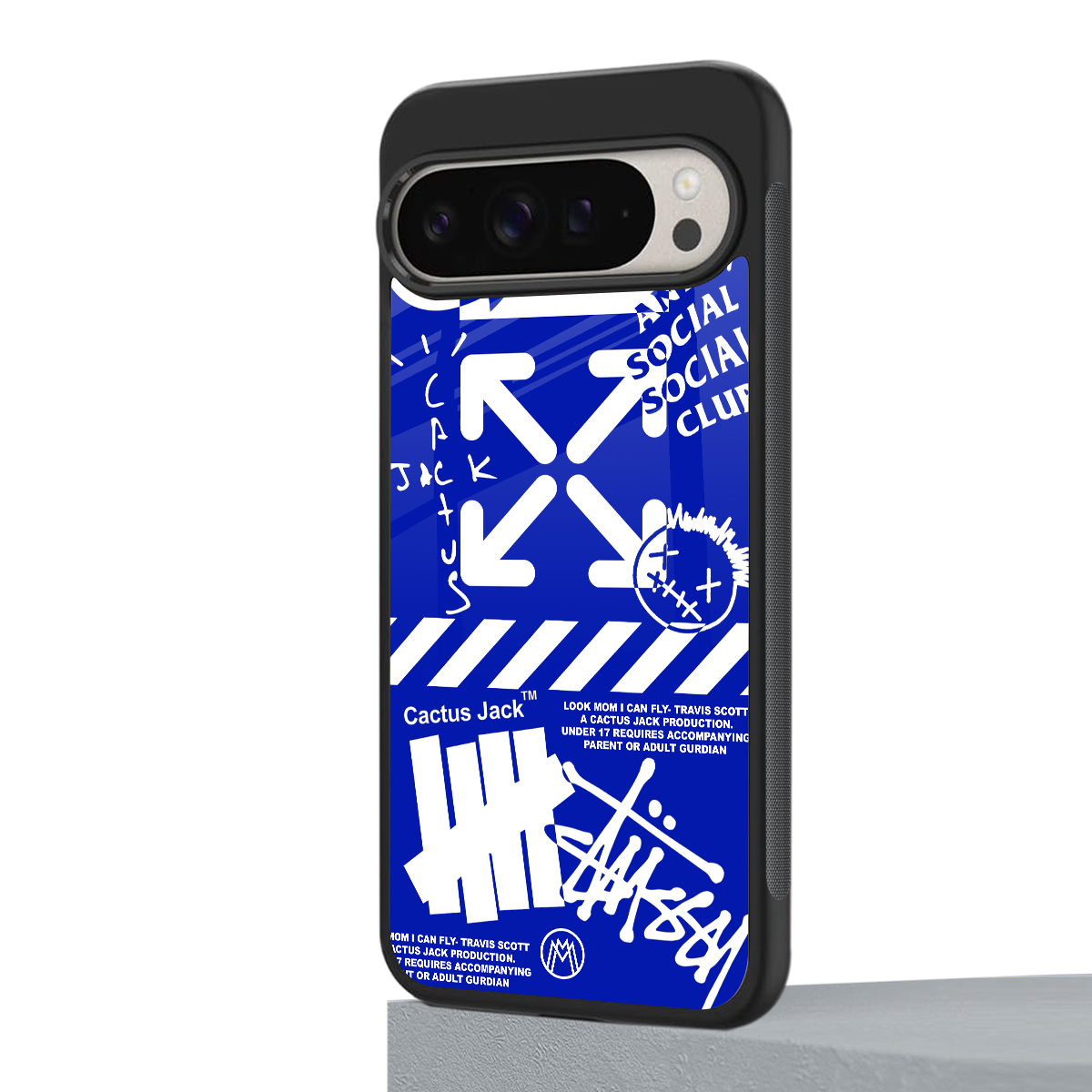 blue travis scott x anti social social club back phone cover | glass case for google pixel 9 pro xl