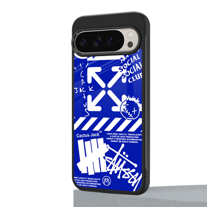 blue travis scott x anti social social club back phone cover | glass case for google pixel 9 pro xl