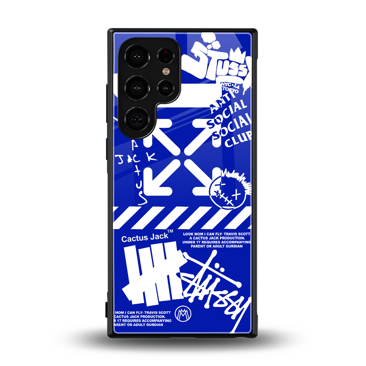 blue travis scott x anti social social club back phone cover | glass case for samsung galaxy s24 ultra